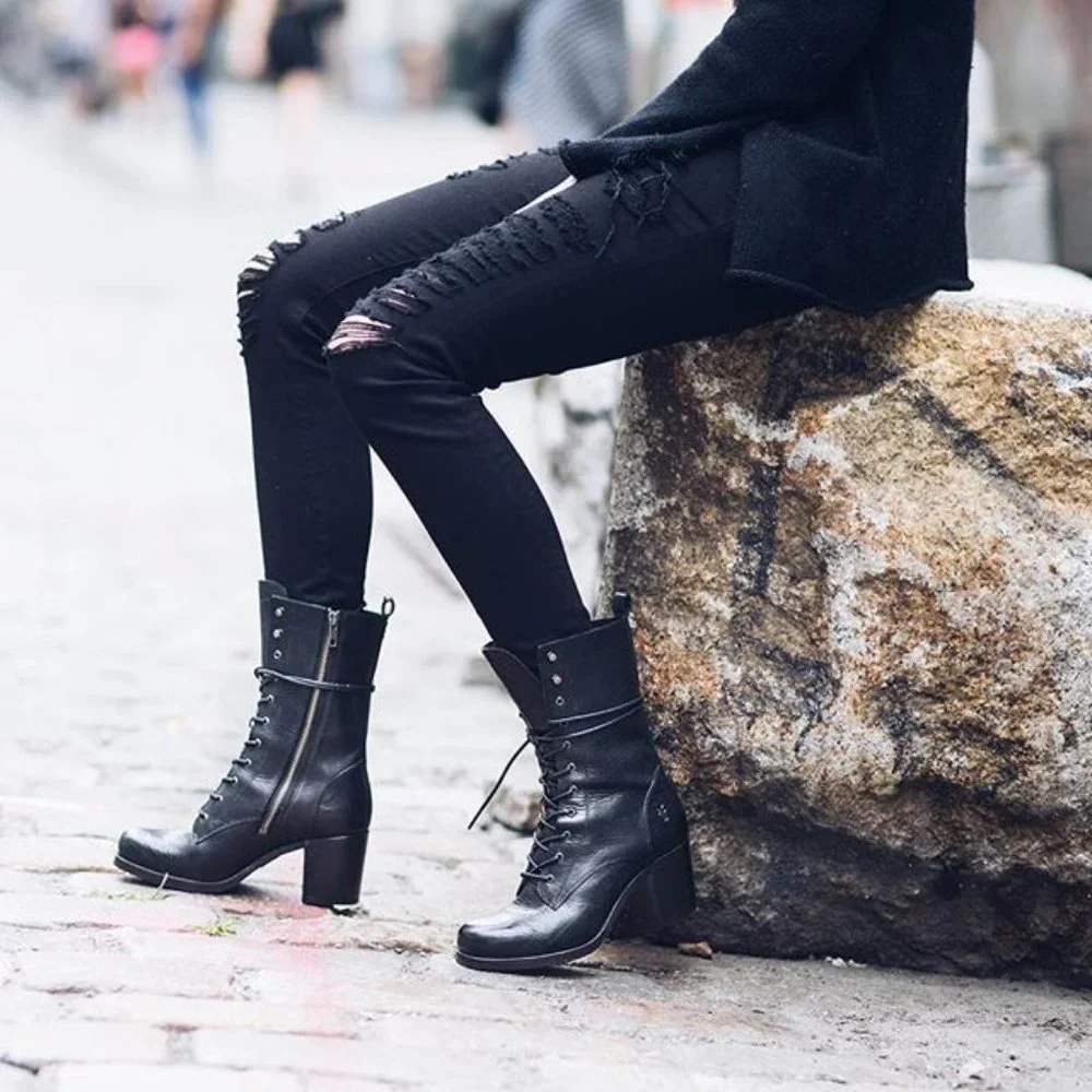 $429 Frye Kendall Lace Up Brown Genuine Leather Mid-Calf Heeled ZipUp Ankle Boot - Picture 6 of 16